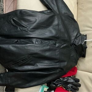 Classic Black Leather Bomber Jacket